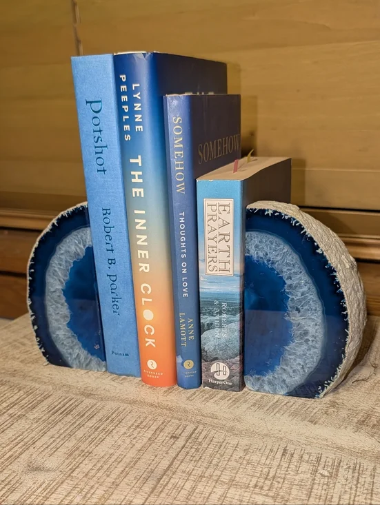 Pair Of Agate Geodes Bookends or Design Pieces Cobalt Blue + Tiny Druzy Pockets - Picture 13 of 13